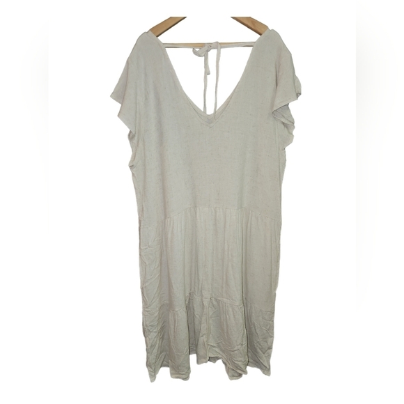 Linen Babydoll Mini Dress Light Birch/Oatmeal Large - Picture 6 of 8